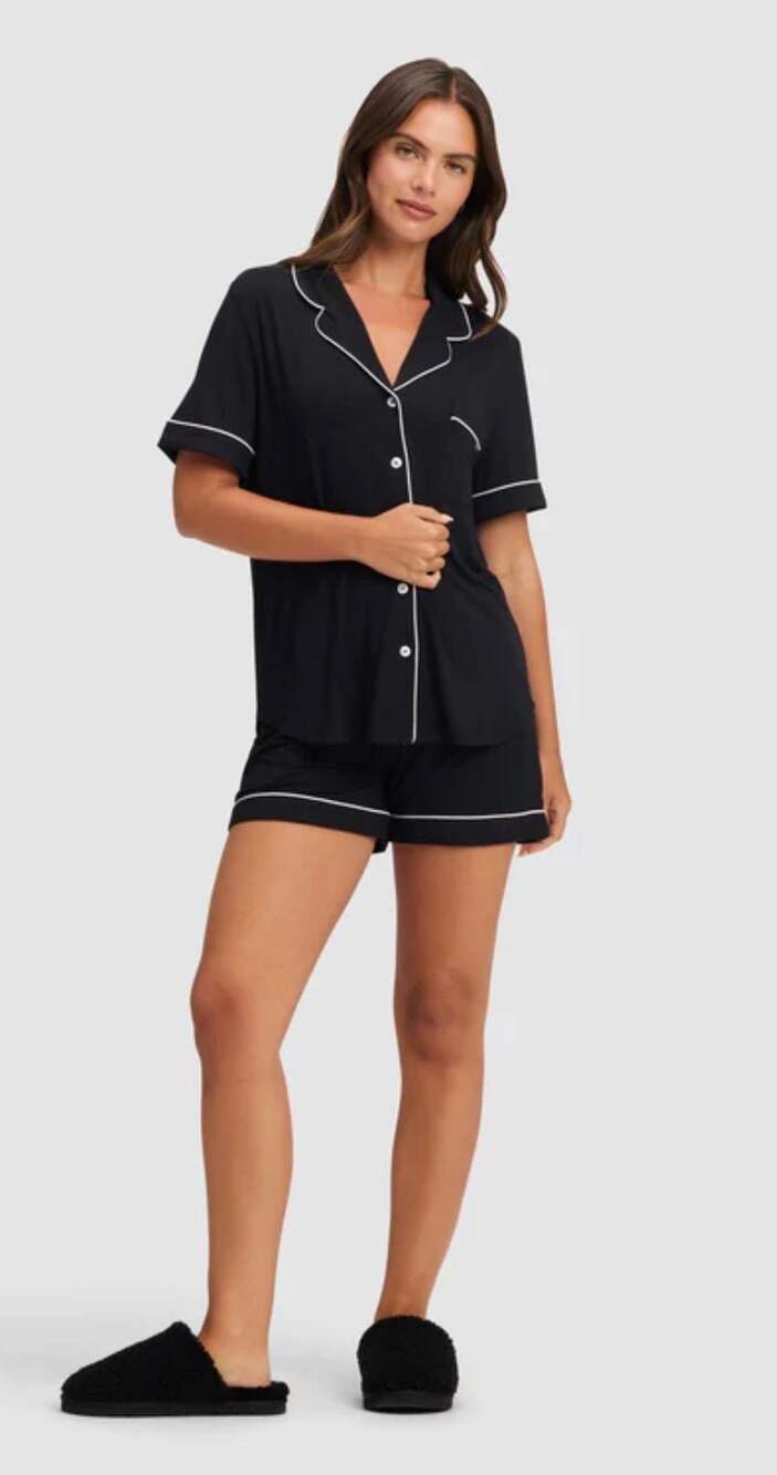 Cozy Earth Women's Bamboo Classic Short Sleeve Pajama Set Black Size XS